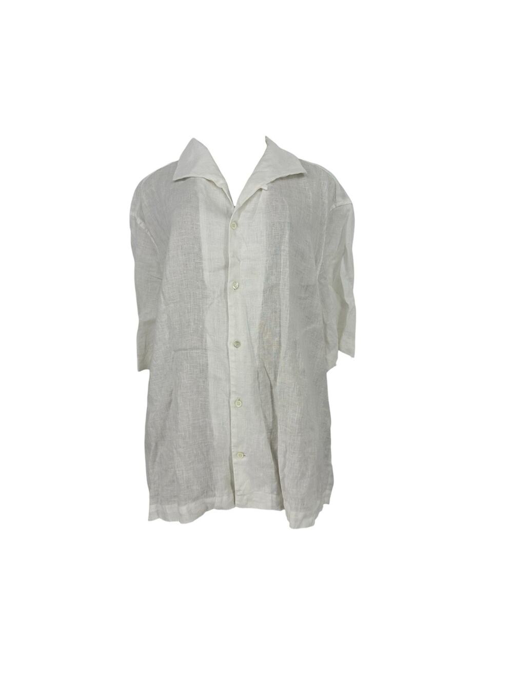 COS White Linen Short-Sleeve Button-Down Shirt